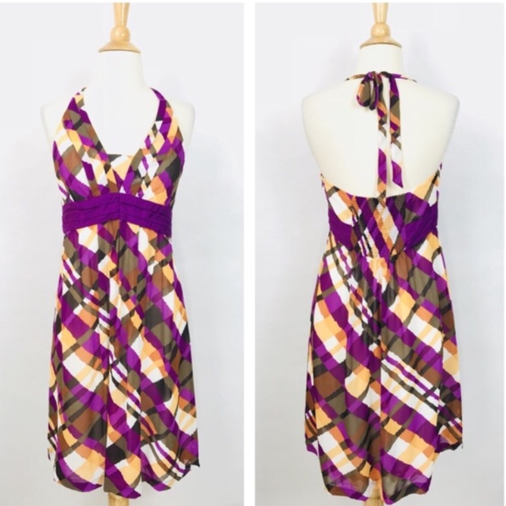 Moulinette Soeurs Purple Plaid Silk Halter Dress